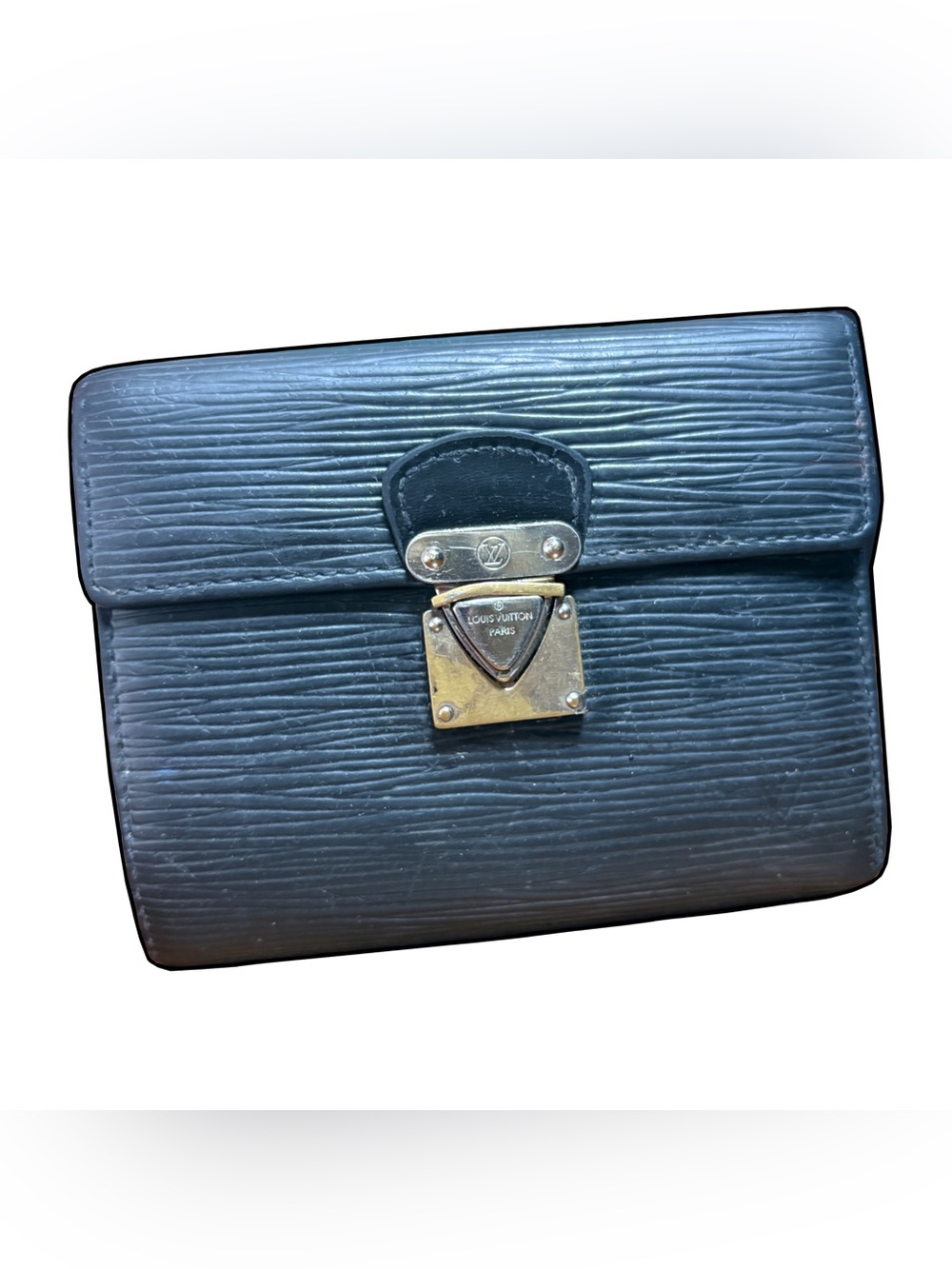 Louis Vuitton Used Black Epi Leather Wallet with Gold Hardware